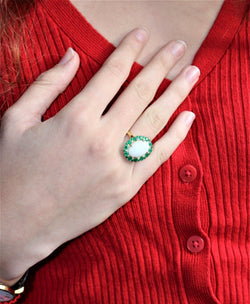 Bague Opale Blanche Et émeraudes