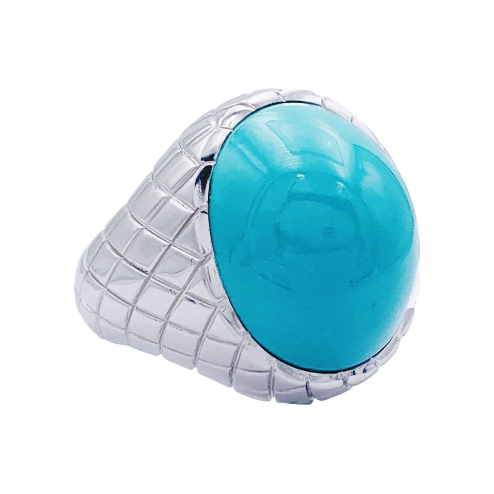 Bague or blanc, cabochon de turquoise - Castafiore