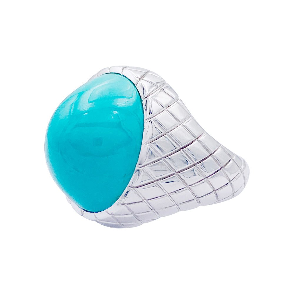 Bague or blanc, cabochon de turquoise - Castafiore