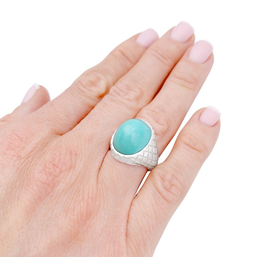 Bague or blanc, cabochon de turquoise - Castafiore