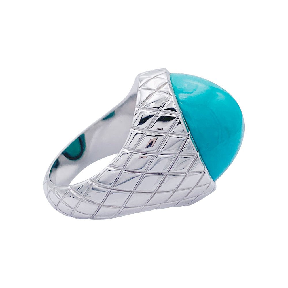 Bague or blanc, cabochon de turquoise - Castafiore