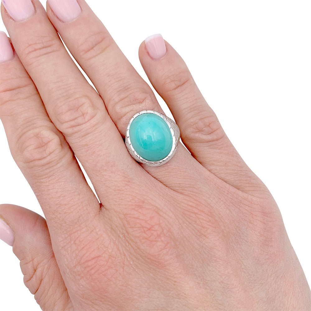 Bague or blanc, cabochon de turquoise - Castafiore