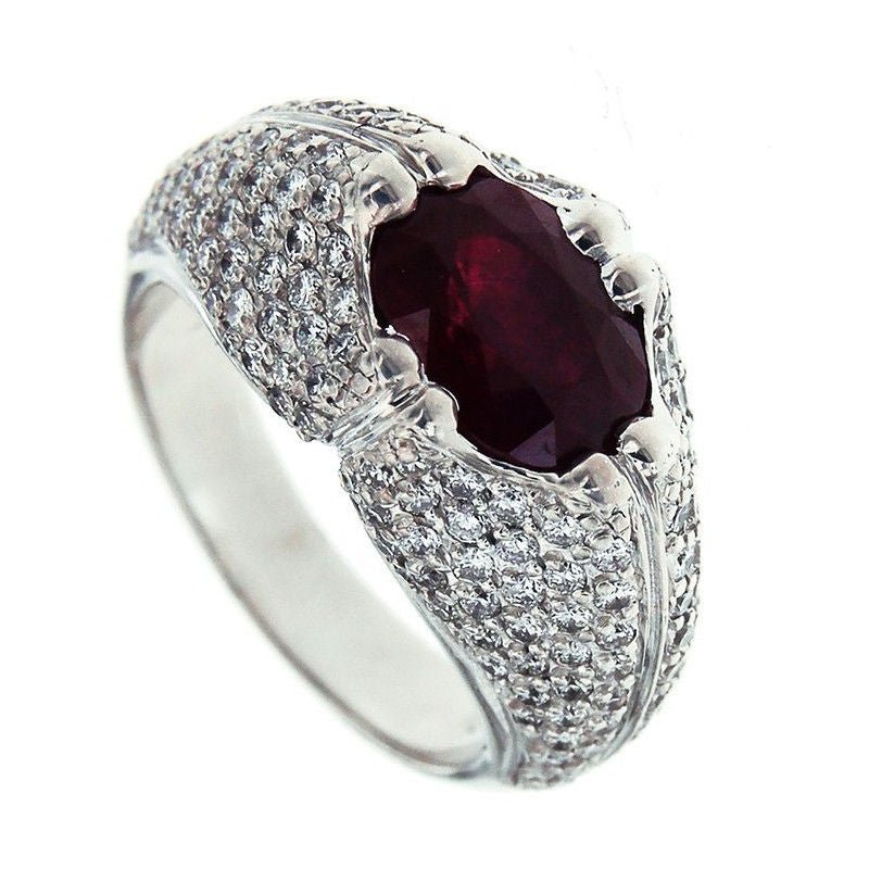 Bague or blanc diamants rubis - Castafiore