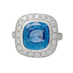 Bague or blanc entourage diamants, saphir 5 carats - Castafiore