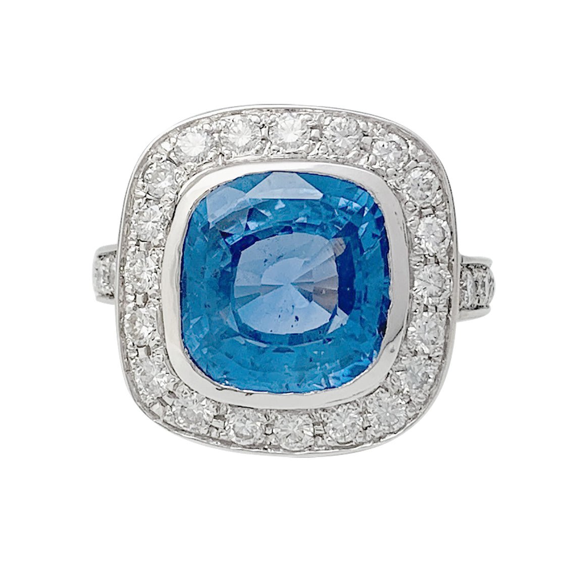 Bague or blanc entourage diamants, saphir 5 carats - Castafiore