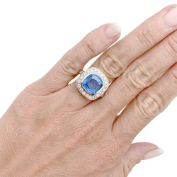 Bague or blanc entourage diamants, saphir 5 carats - Castafiore