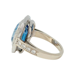 Bague or blanc entourage diamants, saphir 5 carats - Castafiore