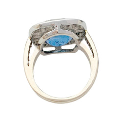 Bague or blanc entourage diamants, saphir 5 carats - Castafiore