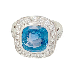 Bague or blanc entourage diamants, saphir 5 carats - Castafiore