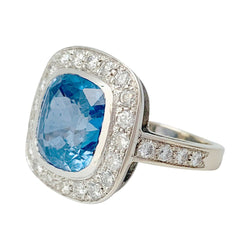 Bague or blanc entourage diamants, saphir 5 carats - Castafiore