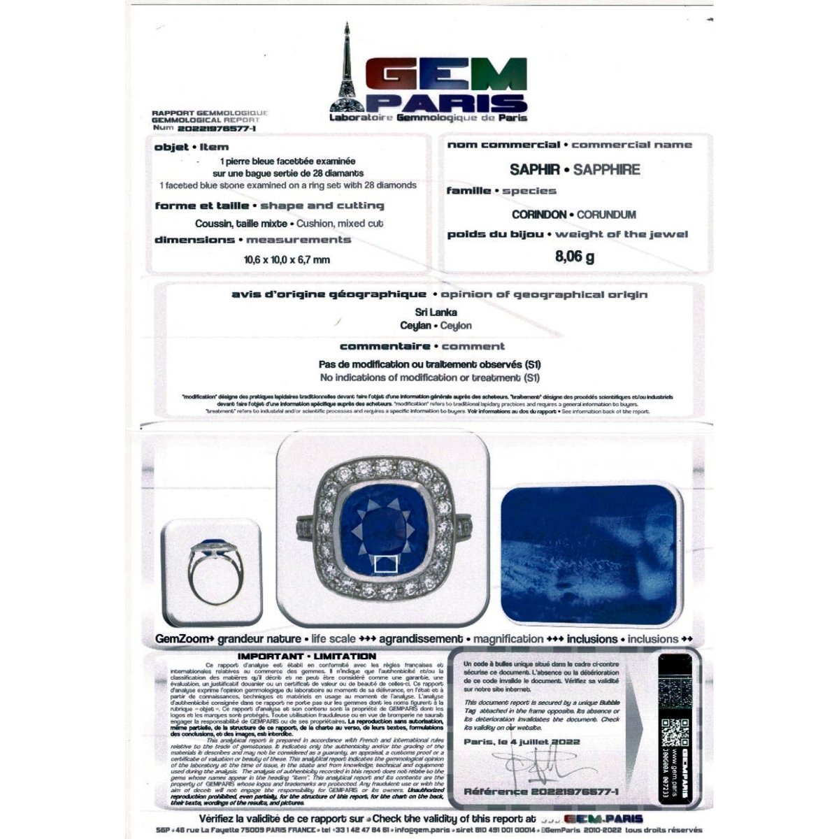 Bague or blanc entourage diamants, saphir 5 carats - Castafiore