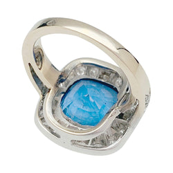 Bague or blanc entourage diamants, saphir 5 carats - Castafiore