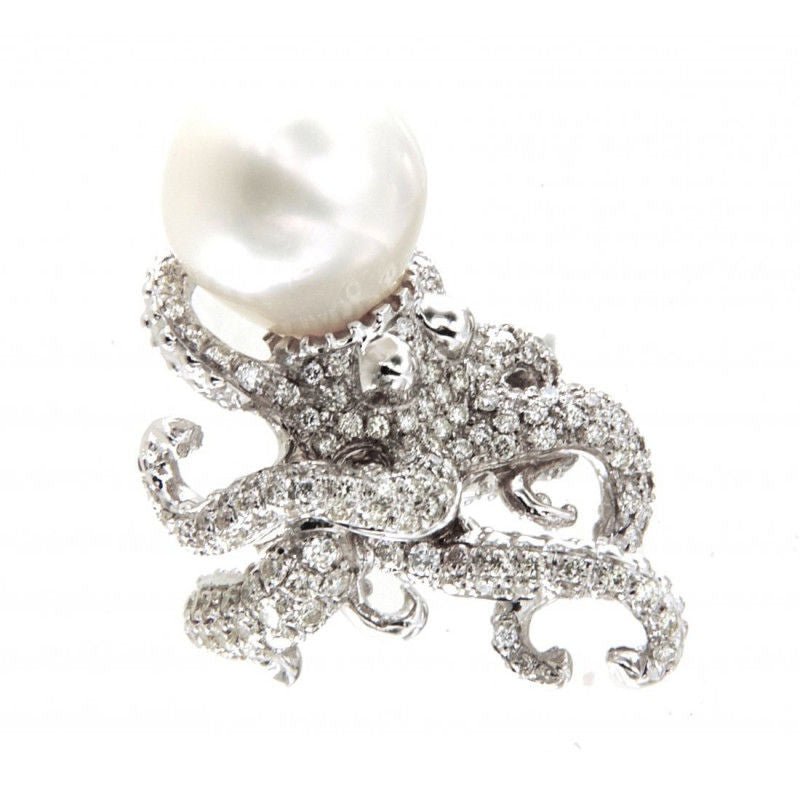 Bague or blanc perle diamants - Castafiore