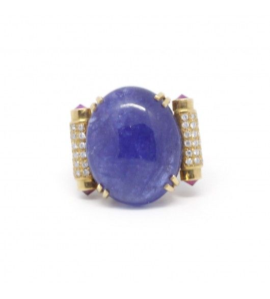 Bague - Or. diamants. Tanzanite et rubis - Castafiore