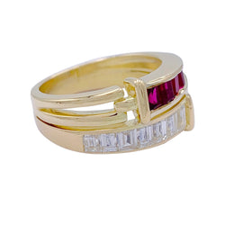 Bague or jaune, diamants et rubis - Castafiore