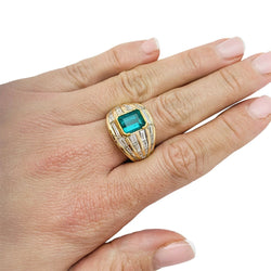 Bague or jaune, émeraude 2.86 carats, diamants baguettes - Castafiore