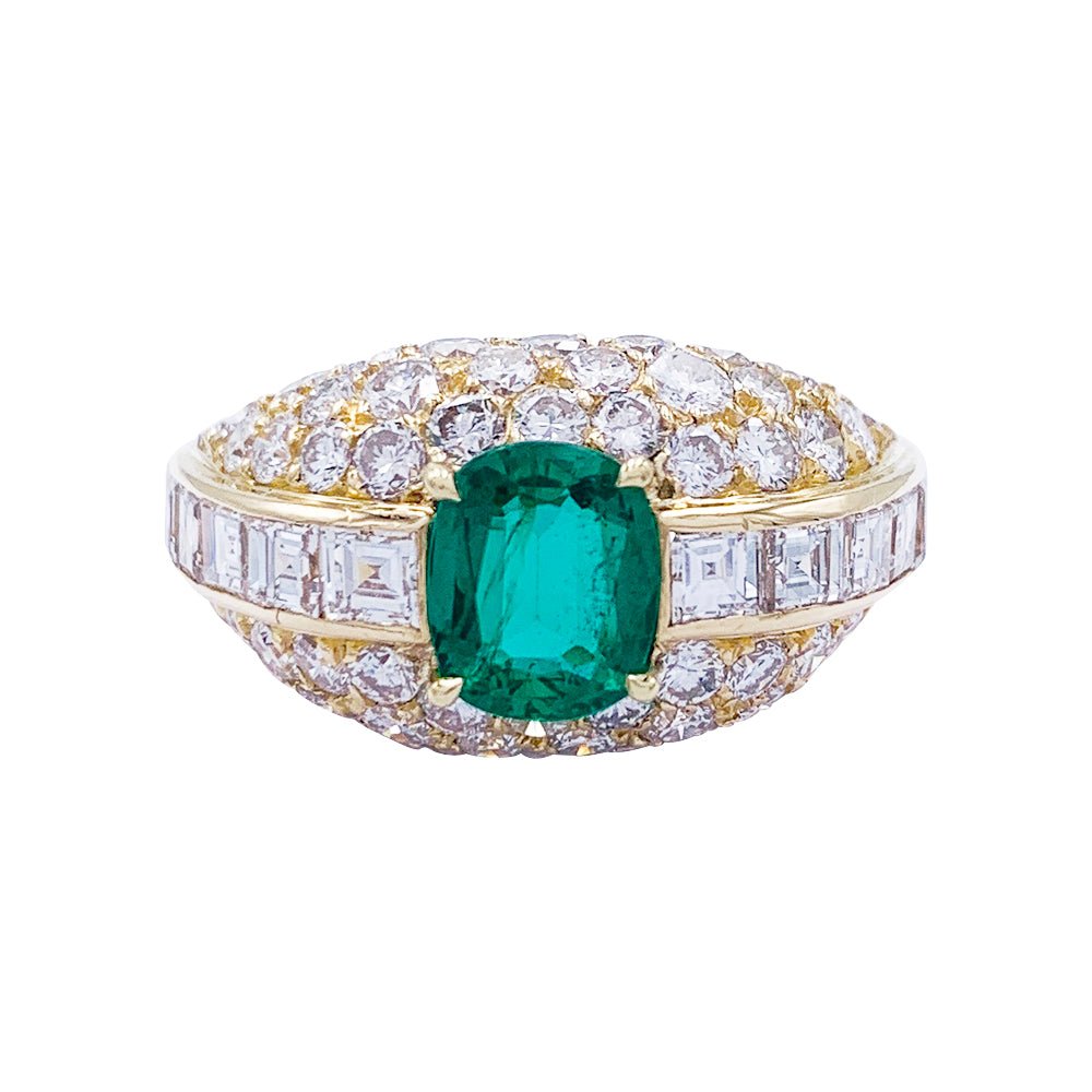 Bague or jaune, émeraude et pavage diamants - Castafiore