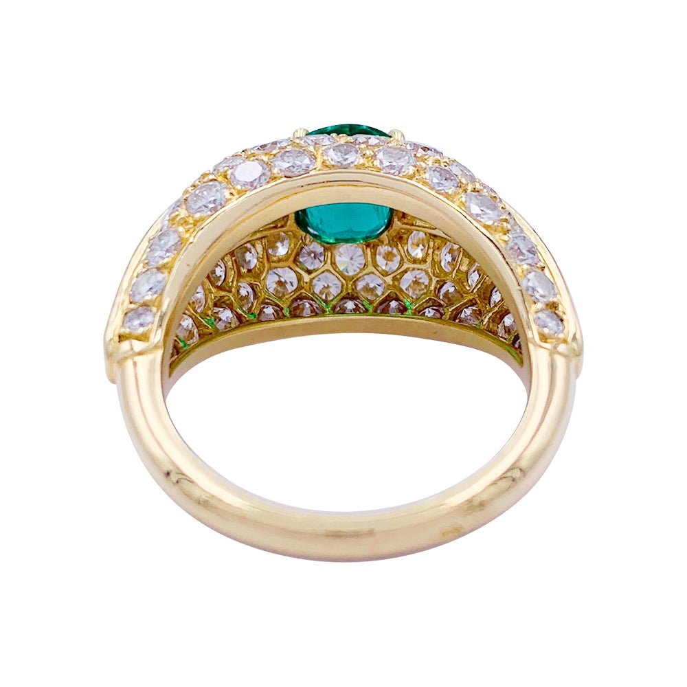 Bague or jaune, émeraude et pavage diamants - Castafiore