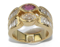 Bague or jaune en toi et moi rubis et diamant - Castafiore