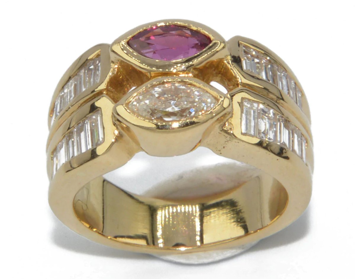 Bague or jaune en toi et moi rubis et diamant - Castafiore