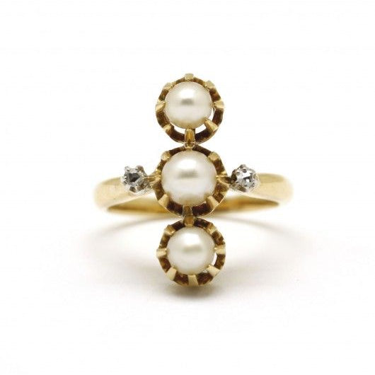 Bague - Or. perles. diamants - Castafiore