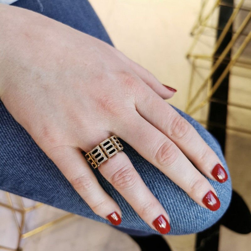 Bague or rose caoutchouc diamants - Castafiore