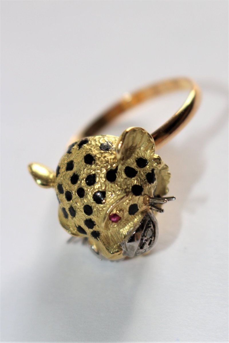 Bague Panthère Or jaune et émail - Castafiore