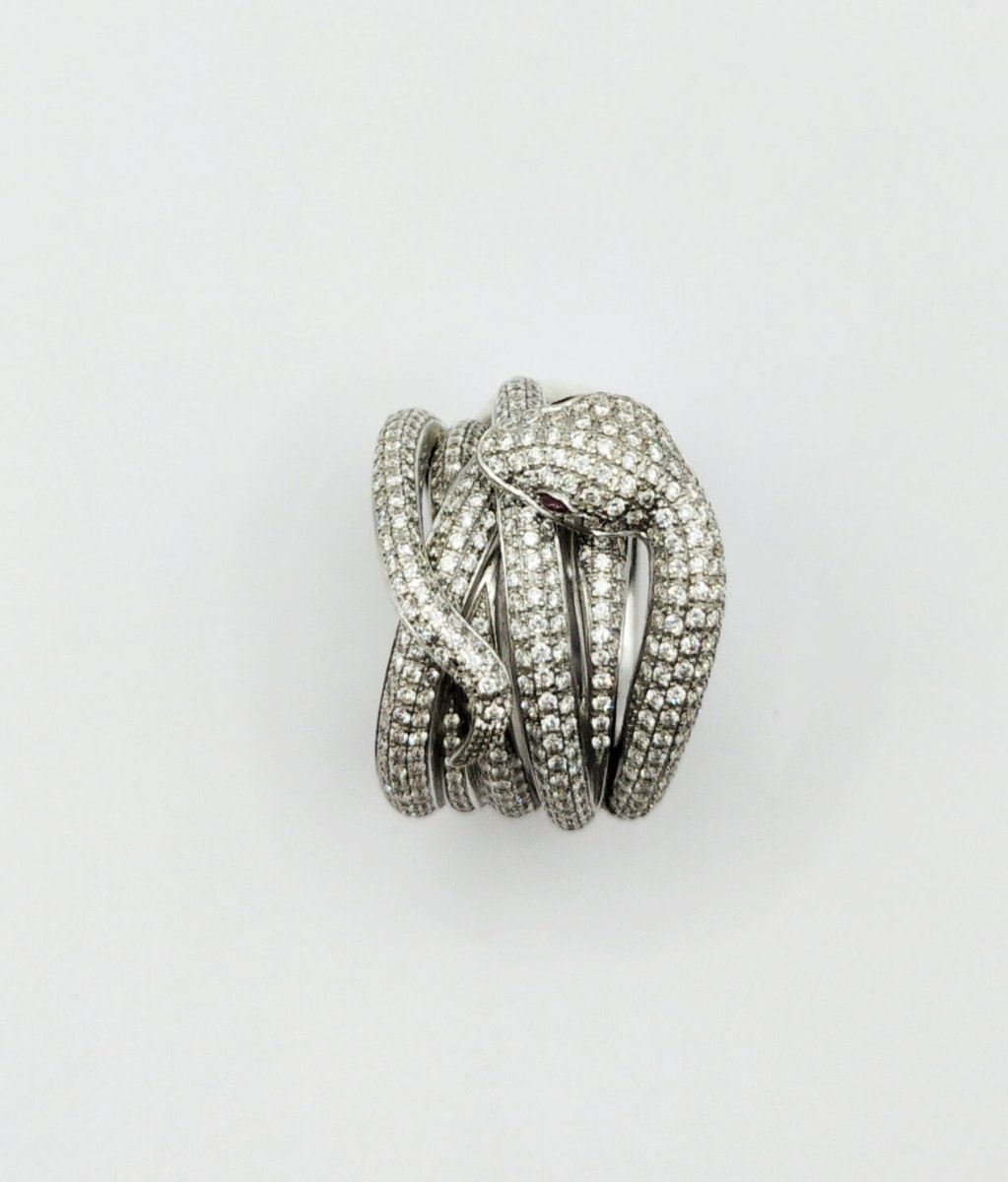 Bague Pavée diamants serpent en or blanc - Castafiore