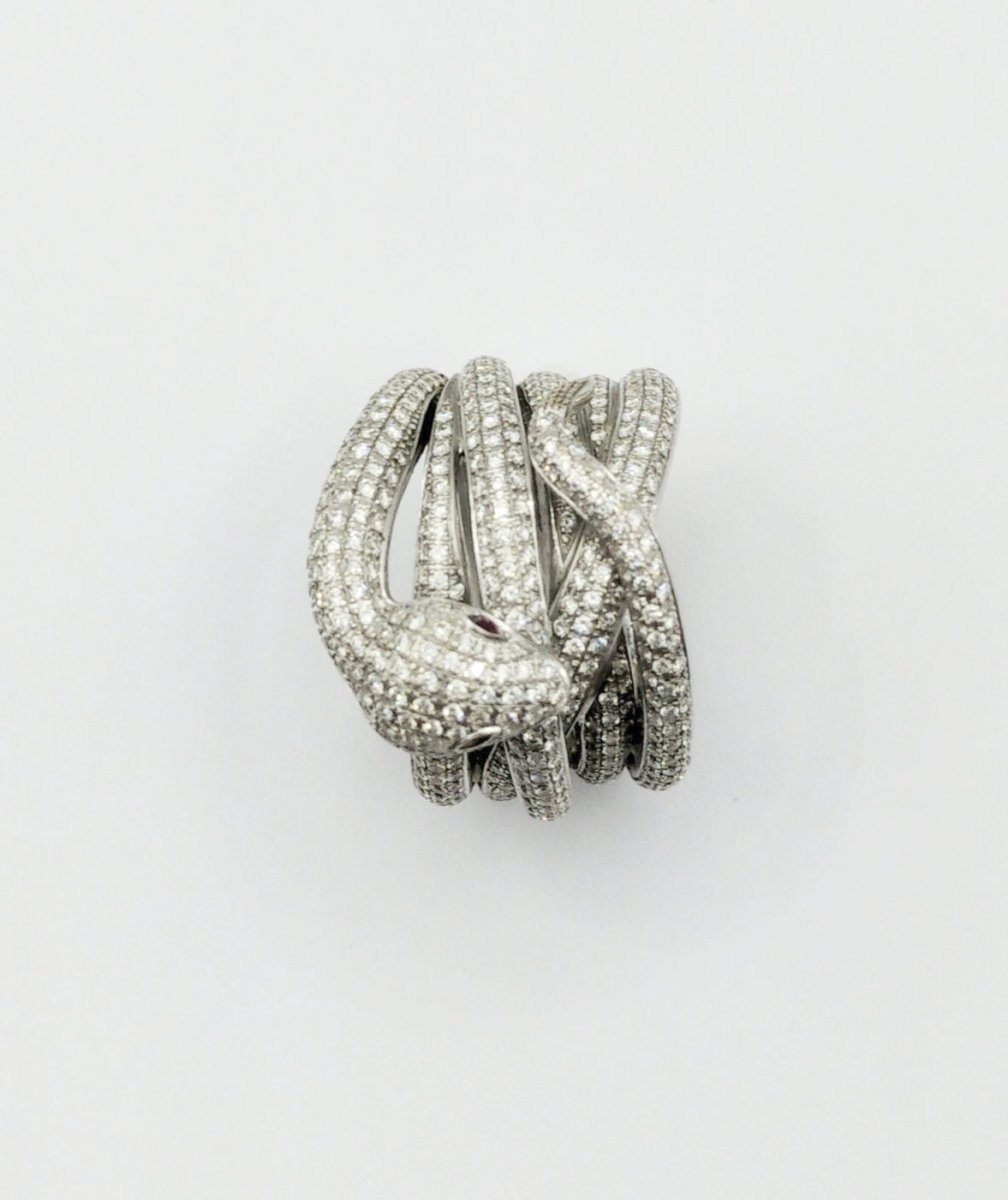 Bague Pavée diamants serpent en or blanc - Castafiore