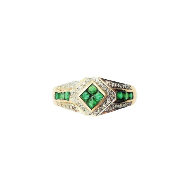 Bague Pavée émeraudes et brillants en or jaune - Castafiore