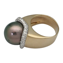 Bague perle de Tahiti, or jaune, diamants - Castafiore
