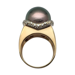 Bague perle de Tahiti, or jaune, diamants - Castafiore