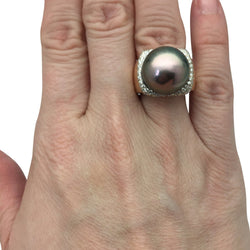 Bague perle de Tahiti, or jaune, diamants - Castafiore