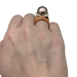 Bague perle de Tahiti, or jaune, diamants - Castafiore