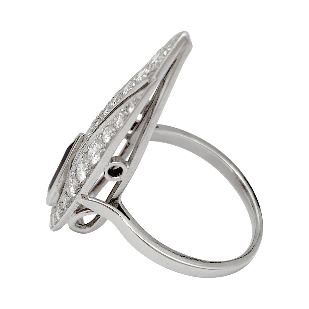 Bague platine, diamants, rubis de synthèse - Castafiore