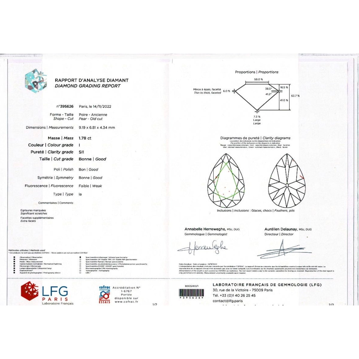 Bague platine et diamants poires - Castafiore