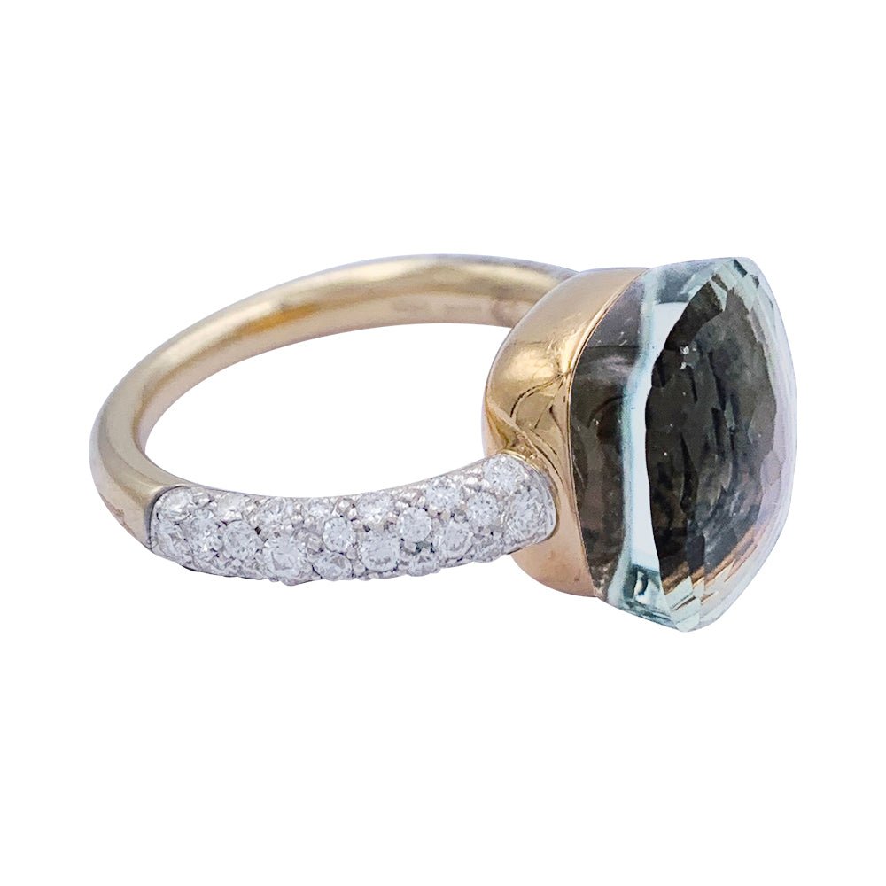 Bague Pomellato, "Nudo", or rose et blanc, diamants, prasiolite - Castafiore