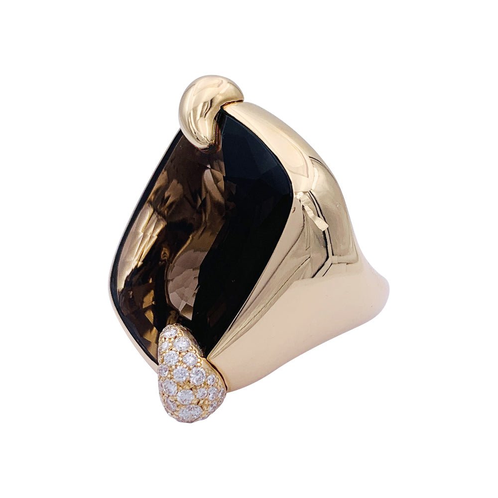 Bague POMELLATO "Ritratto" en or rose, quartz fumé et diamants - Castafiore