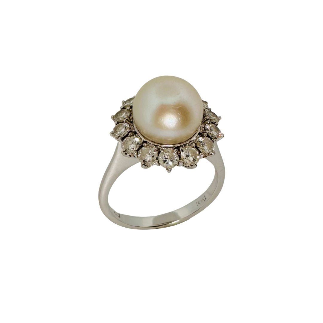 Bague Pompadour en or blanc, perle et diamant - Castafiore