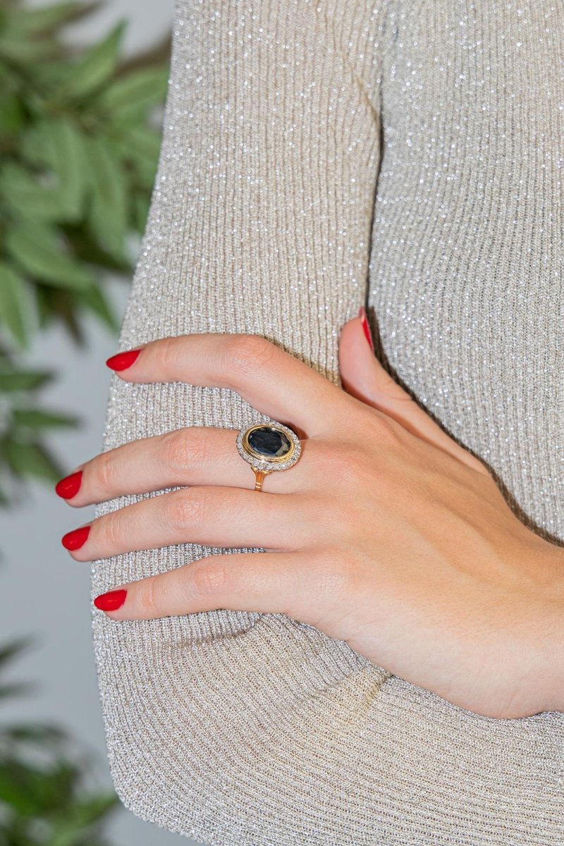 Bague Pompadour en or jaune, or blanc et saphir - Castafiore