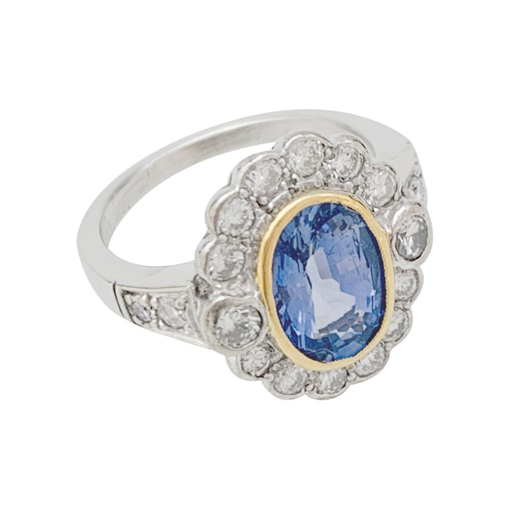 Bague Pompadour or jaune, blanc, et platine saphir, diamants - Castafiore