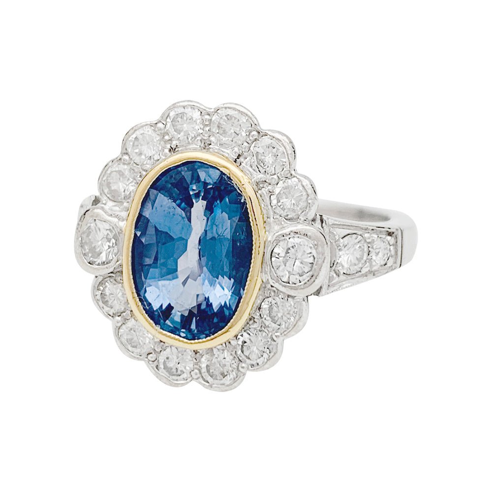Bague Pompadour or jaune, blanc, et platine saphir, diamants - Castafiore