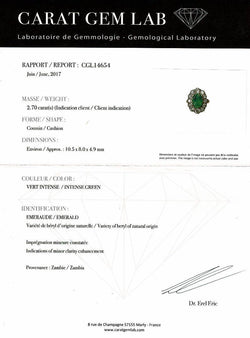 Bague pompadour or jaune et platine, émeraude 2.70 carats, diamants - Castafiore