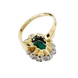 Bague pompadour or jaune et platine, émeraude 2.70 carats, diamants - Castafiore