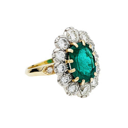 Bague pompadour or jaune et platine, émeraude 2.70 carats, diamants - Castafiore