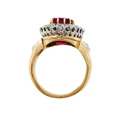 Bague Pompadour or jaune et platine, rubis Birman, diamants - Castafiore