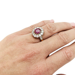 Bague Pompadour or jaune et platine, rubis Birman, diamants - Castafiore