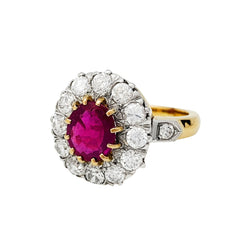 Bague Pompadour or jaune et platine, rubis Birman, diamants - Castafiore