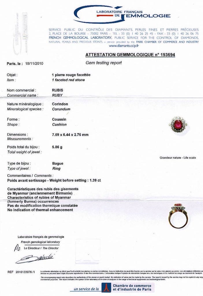 Bague Pompadour or jaune et platine, rubis Birman, diamants - Castafiore