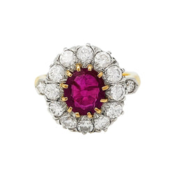 Bague Pompadour or jaune et platine, rubis Birman, diamants - Castafiore